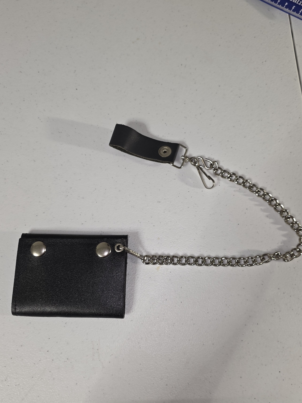 Hot Topic Black Tri-fold Chain Biker Wallet w/ Metal Snap Buttons